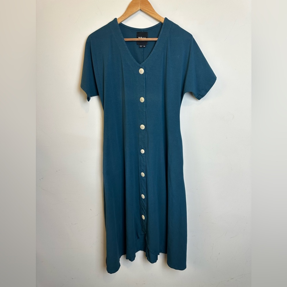 Mien Women Size M Lagenlook Minimalistic Dress Y2K Made In The USA Pockets Blue